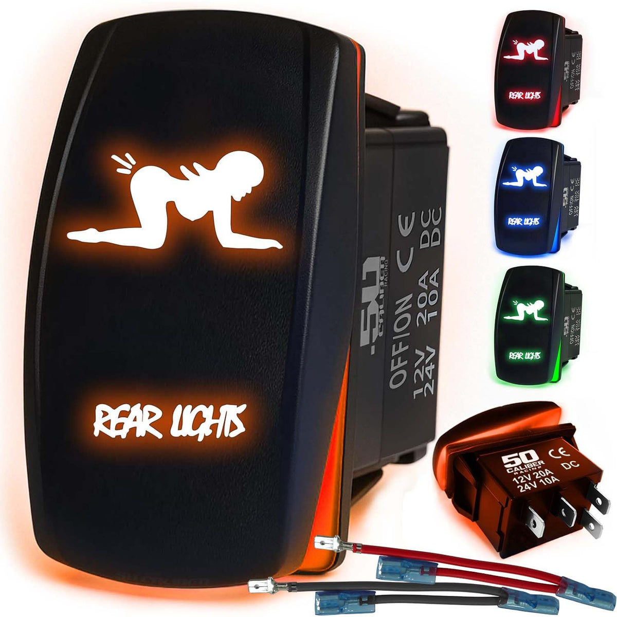 Waterproof Funny Rocker Switch 12v ON/Off, LED Backlit with Etched Design w/Toggle Switch 12v - UTV, Auto, Boat 20A Variation