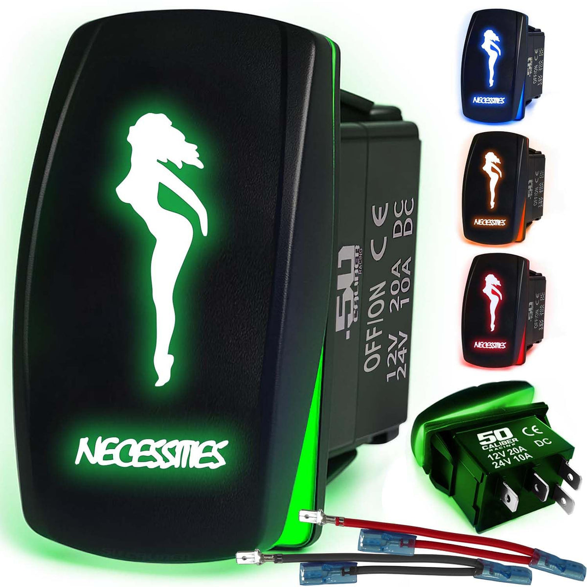 Waterproof Funny Rocker Switch 12v ON/Off, LED Backlit with Etched Design w/Toggle Switch 12v - UTV, Auto, Boat 20A Variation