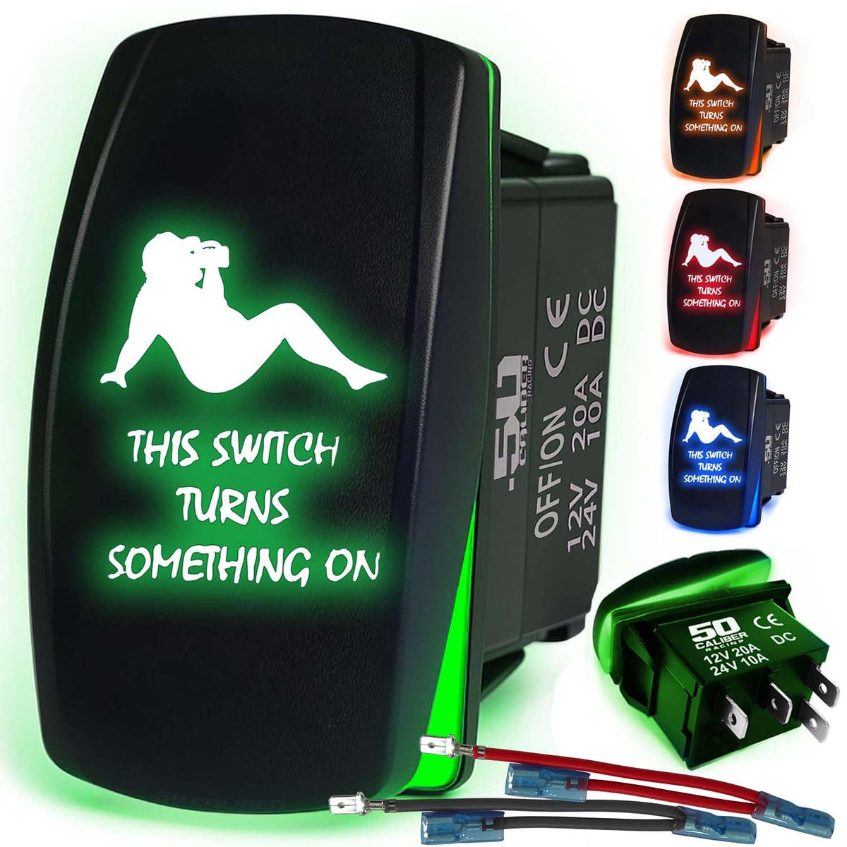 Waterproof Funny Rocker Switch 12v ON/Off, LED Backlit with Etched Design w/Toggle Switch 12v - UTV, Auto, Boat 20A Variation