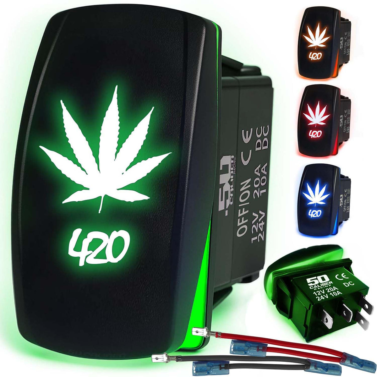 Waterproof Rocker Switch 12v ON/Off, LED Backlit with Etched Design w/Toggle Switch 12v - UTV, Auto, Boat 20A Variation