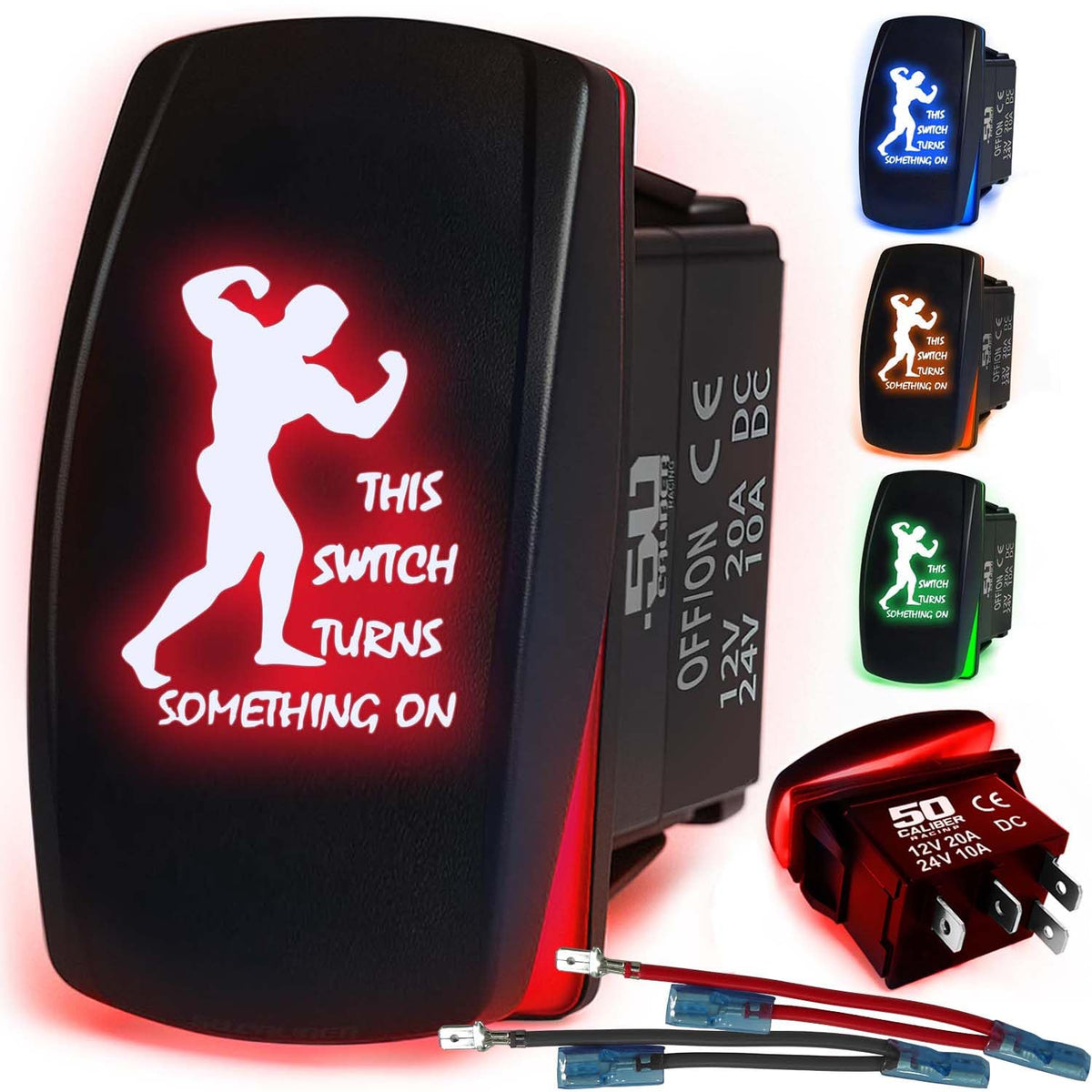Waterproof Funny Rocker Switch 12v ON/Off, LED Backlit with Etched Design w/Toggle Switch 12v - UTV, Auto, Boat 20A Variation