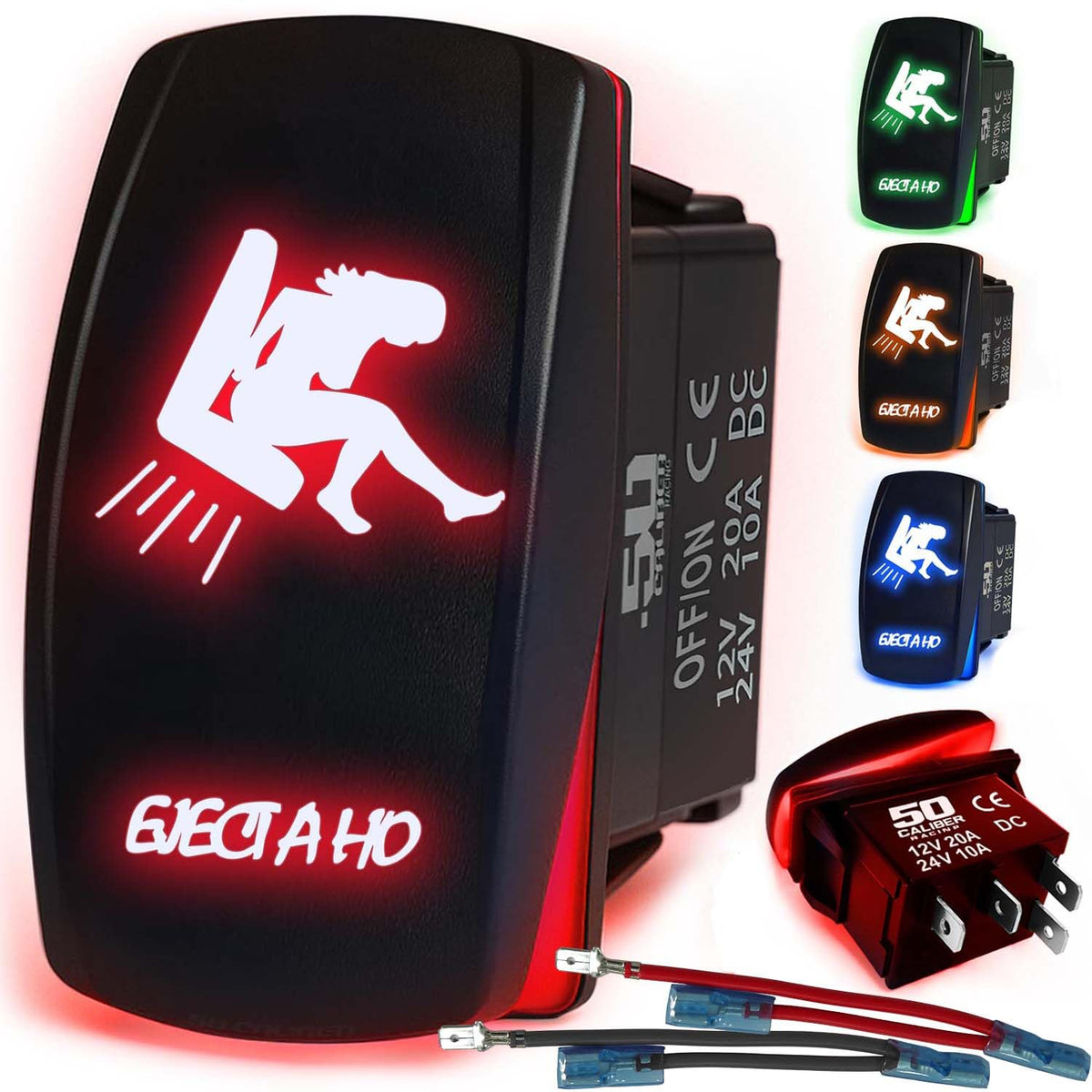 Waterproof Funny Rocker Switch 12v ON/Off, LED Backlit with Etched Design w/Toggle Switch 12v - UTV, Auto, Boat 20A Variation