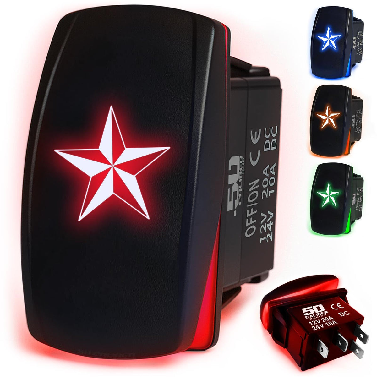 Waterproof Rocker Switch 12v ON/Off, LED Backlit with Etched Design w/Toggle Switch 12v - UTV, Auto, Boat 20A Variation