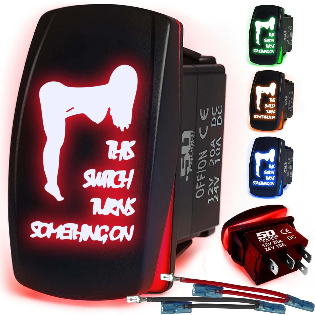Waterproof Funny Rocker Switch 12v ON/Off, LED Backlit with Etched Design w/Toggle Switch 12v - UTV, Auto, Boat 20A Variation