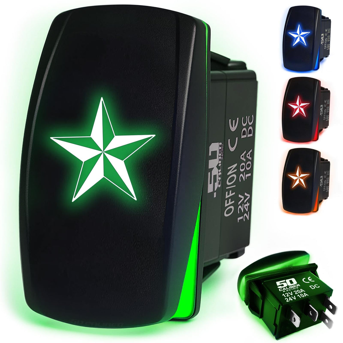 Waterproof Rocker Switch 12v ON/Off, LED Backlit with Etched Design w/Toggle Switch 12v - UTV, Auto, Boat 20A Variation
