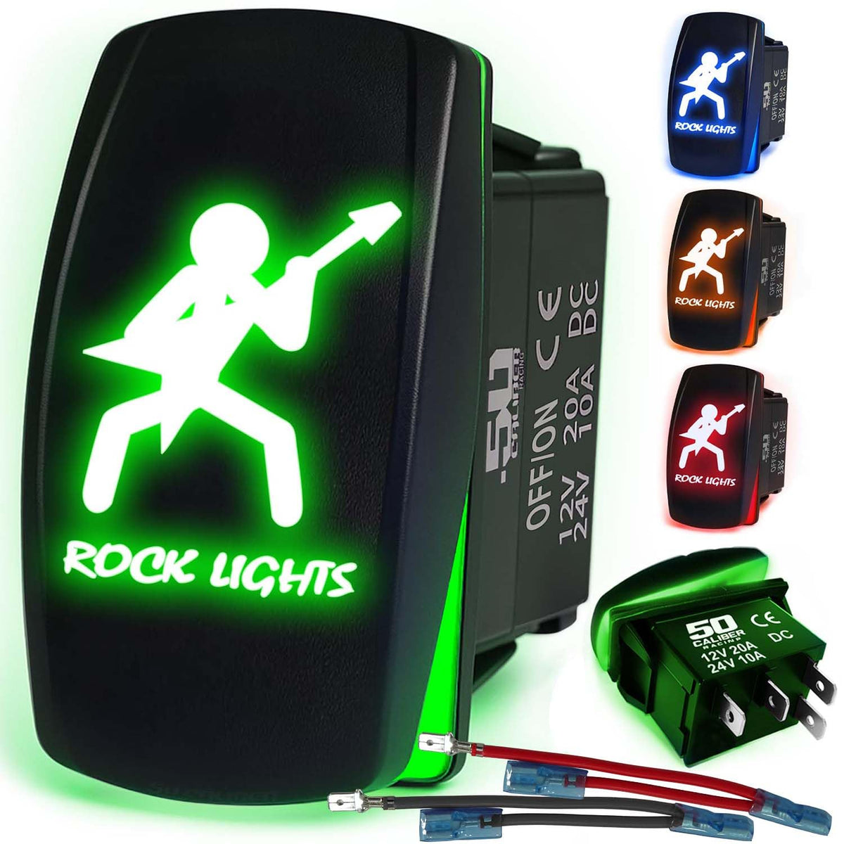 Waterproof Funny Rocker Switch 12v ON/Off, LED Backlit with Etched Design w/Toggle Switch 12v - UTV, Auto, Boat 20A Variation