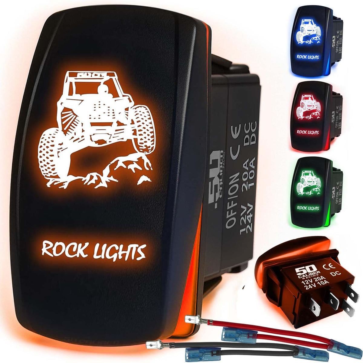 Waterproof Funny Rocker Switch 12v ON/Off, LED Backlit with Etched Design w/Toggle Switch 12v - UTV, Auto, Boat 20A Variation