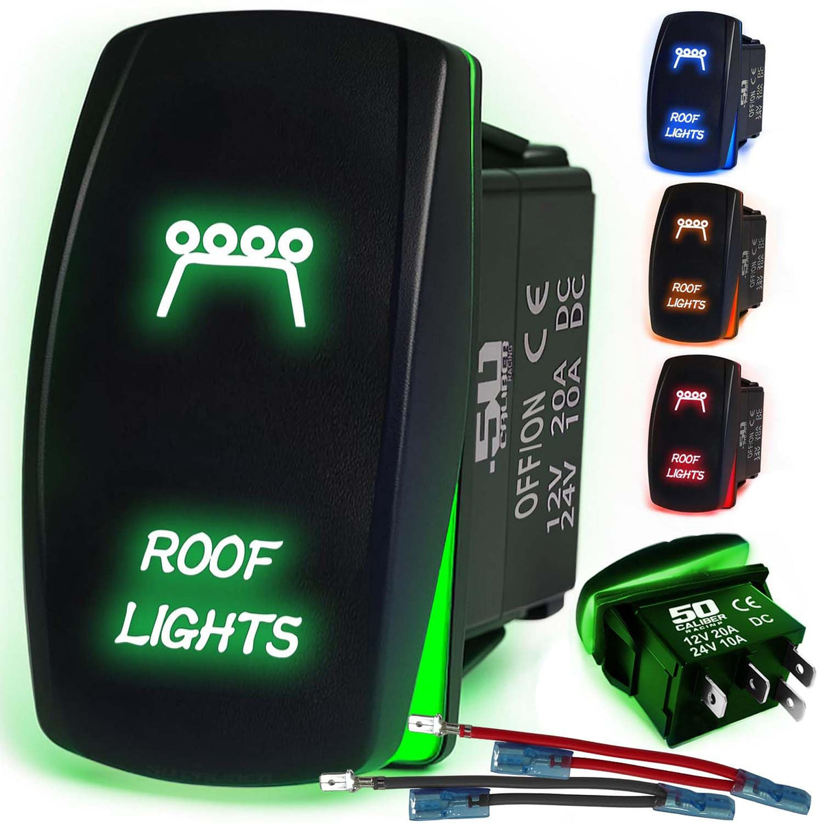 Waterproof Rocker Switch 12v ON/Off, LED Backlit with Etched Design w/Toggle Switch 12v - UTV, Auto, Boat 20A Variation