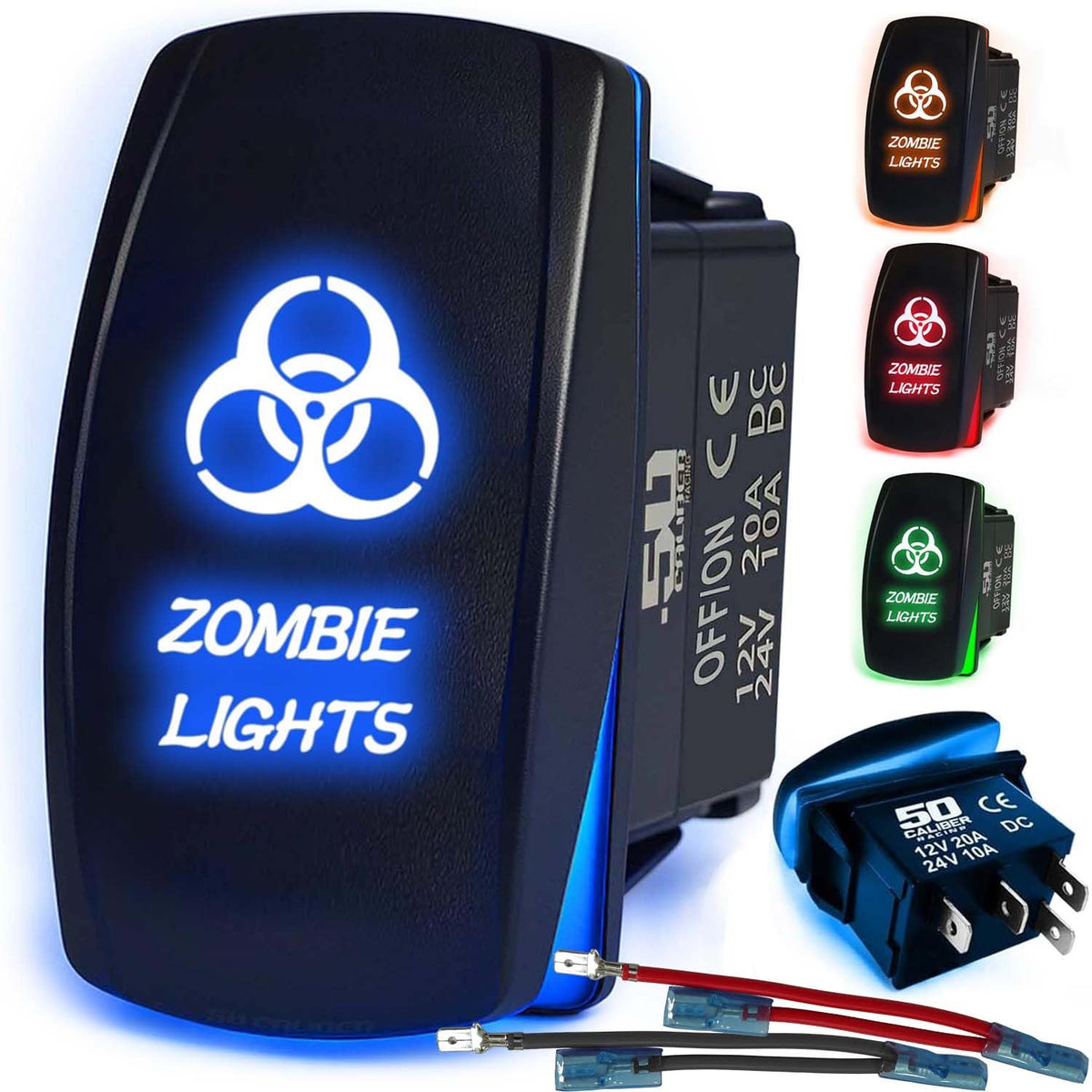 Waterproof Rocker Switch 12v ON/Off, LED Backlit with Etched Design w/Toggle Switch 12v - UTV, Auto, Boat 20A Variation