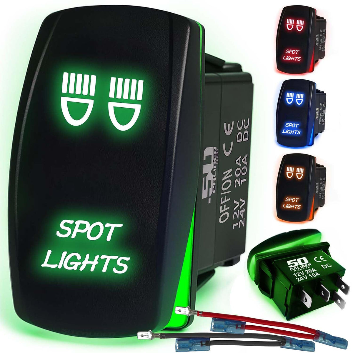 Waterproof Rocker Switch 12v ON/Off, LED Backlit with Etched Design w/Toggle Switch 12v - UTV, Auto, Boat 20A Variation