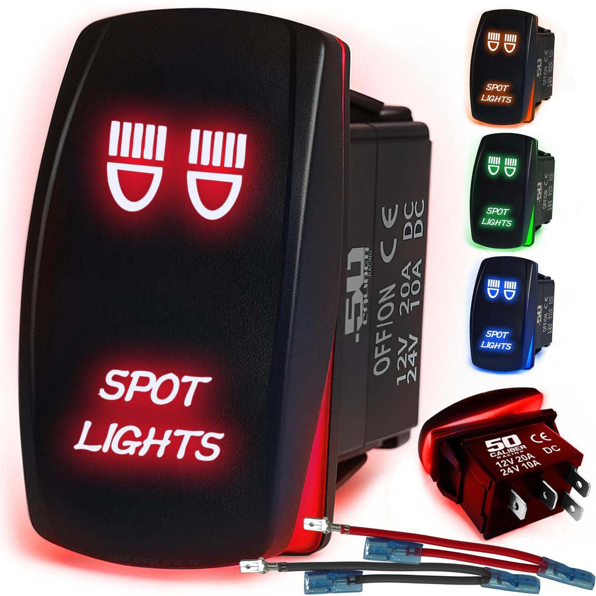 Waterproof Rocker Switch 12v ON/Off, LED Backlit with Etched Design w/Toggle Switch 12v - UTV, Auto, Boat 20A Variation