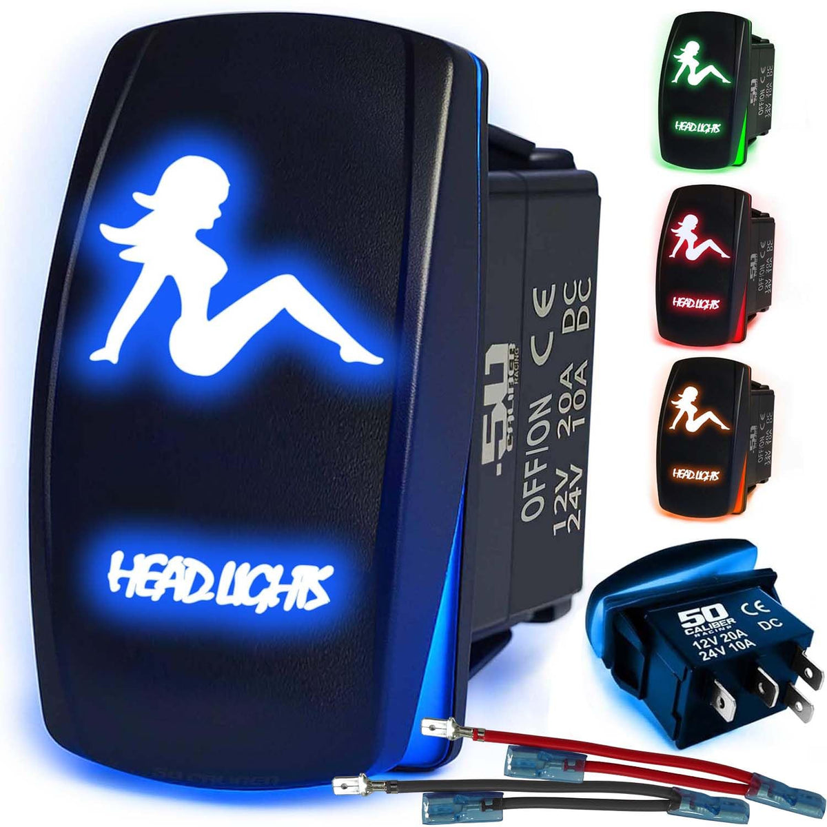 Waterproof Funny Rocker Switch 12v ON/Off, LED Backlit with Etched Design w/Toggle Switch 12v - UTV, Auto, Boat 20A Variation